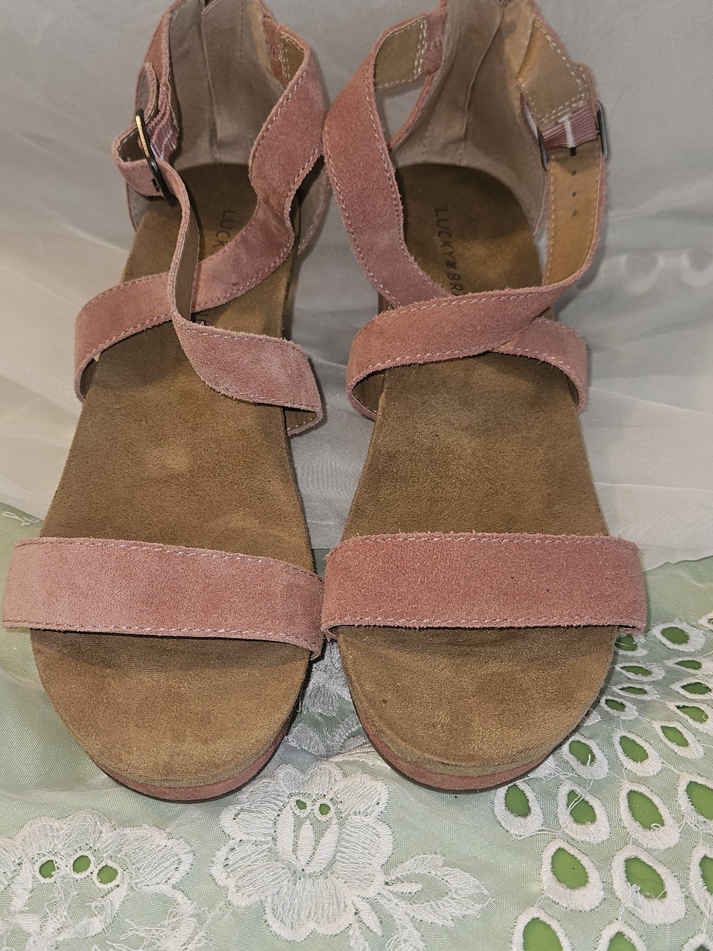 Lucky Brand Dusty Rose Suede Ankle-Strap Sandals